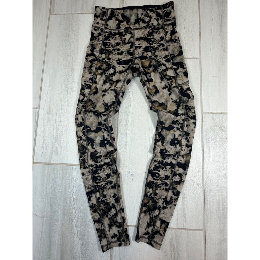 Lululemon Tie Dye Marble High Rise Leggings with Pockets Black Tan Size 6